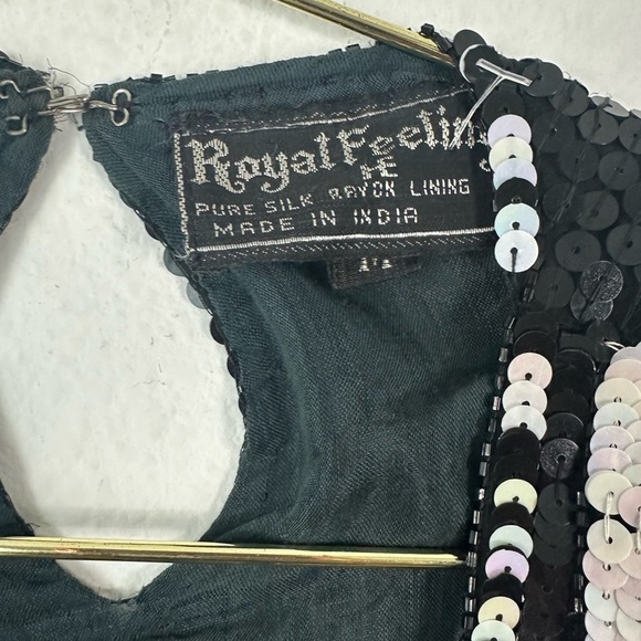 Vintage Royal Feelings Silk Black/White Sequin Blouse Size M - Picture 5 of 6